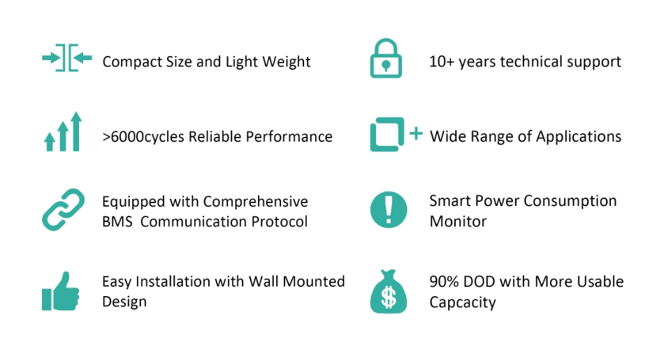 5kw 10kw Lithium Ion Battery 51.2V 200ah Lithium Battery BMS Compatible with Hybrid Inverter